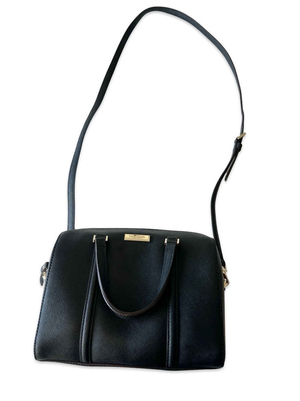 Kate Spade black leather small crossbody purse Long strap bag Small duffle bag
